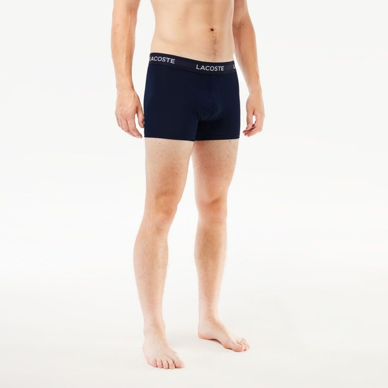 Men's Lacoste Microfiber 3-Pack Trunks Navy Blue White Red | WAC634079