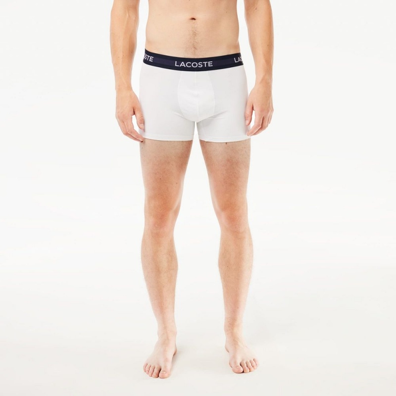 Men's Lacoste Microfiber 3-Pack Trunks Navy Blue White Red | WAC634079