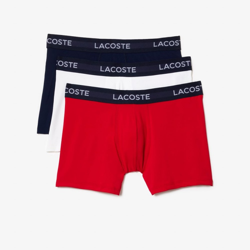 Men's Lacoste Microfiber 3-Pack Trunks Navy Blue White Red | WAC634079