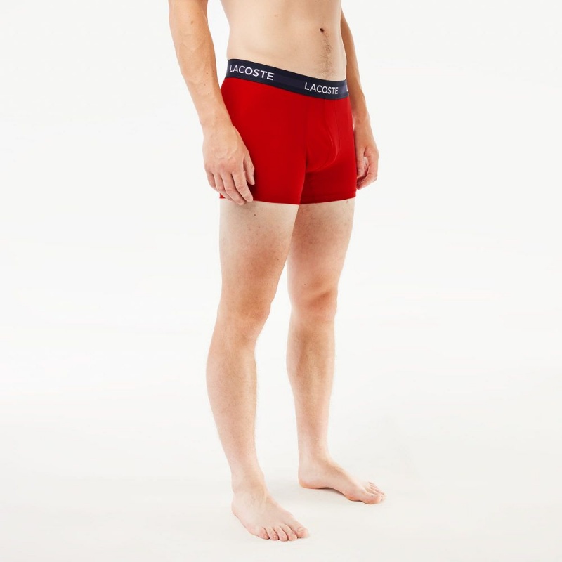 Men's Lacoste Microfiber 3-Pack Trunks Navy Blue White Red | WAC634079