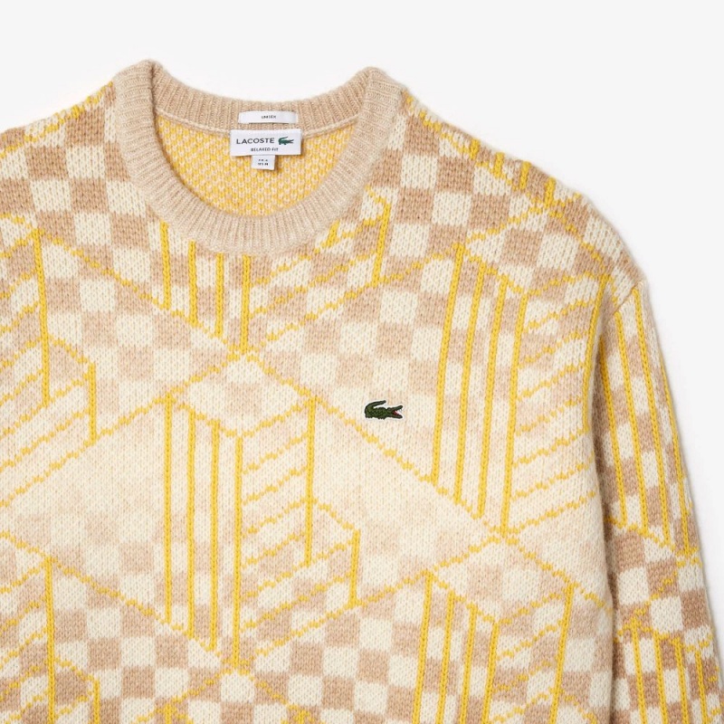 Men's Lacoste Monogram Alpaca Sweater Brown White Yellow | MBO105698