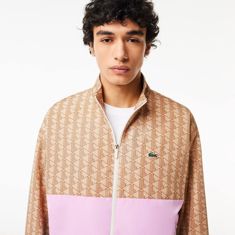 Men's Lacoste Monogram Colorblock Track Jackets Beige Pink Blue | FSY689257