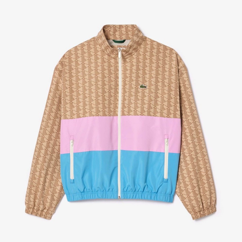 Men's Lacoste Monogram Colorblock Track Jackets Beige Pink Blue | FSY689257