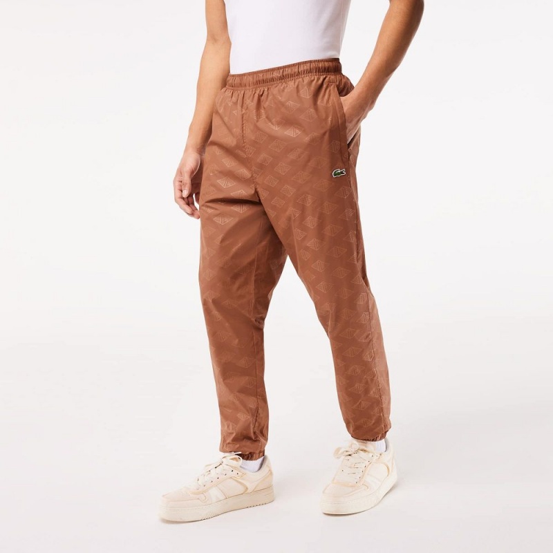 Men's Lacoste Monogram Print Joggers Light Brown | UMJ168073