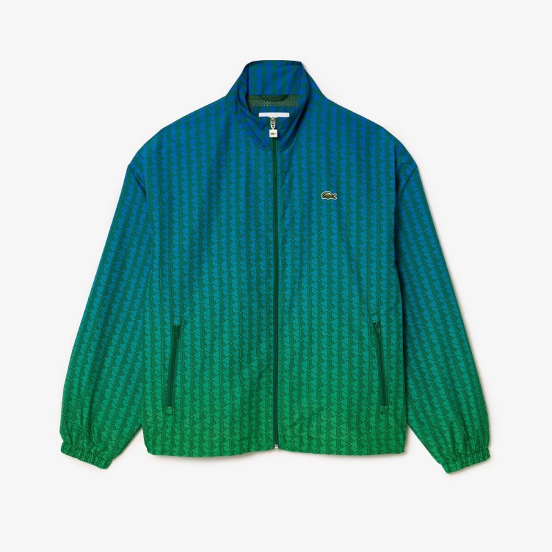 Men's Lacoste Monogram Print Ombré Track Jackets Blue Green | OUP675318