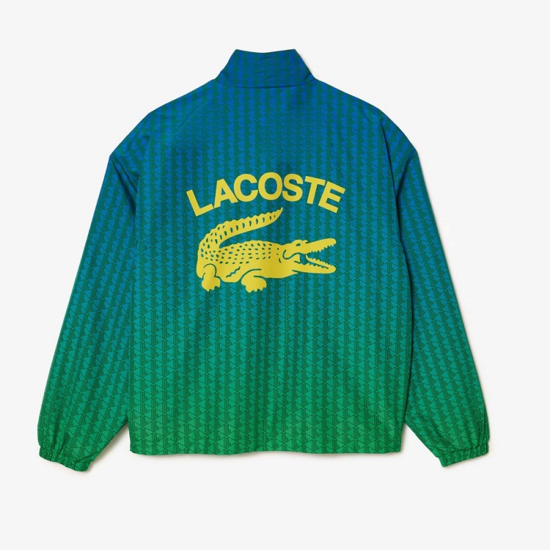 Men's Lacoste Monogram Print Ombré Track Jackets Blue Green | OUP675318