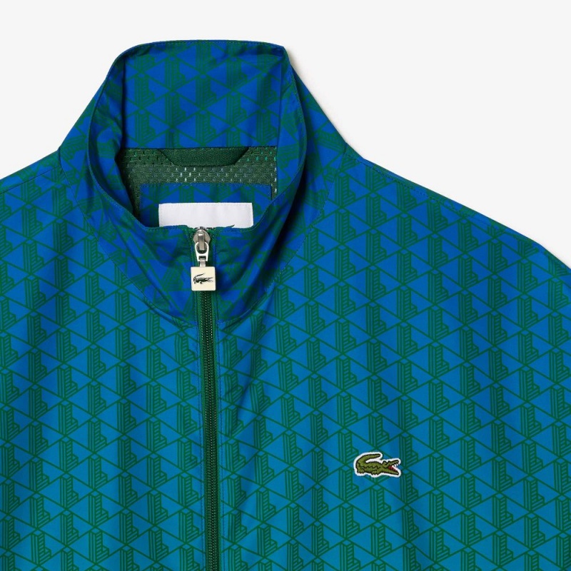 Men's Lacoste Monogram Print Ombré Track Jackets Blue Green | OUP675318