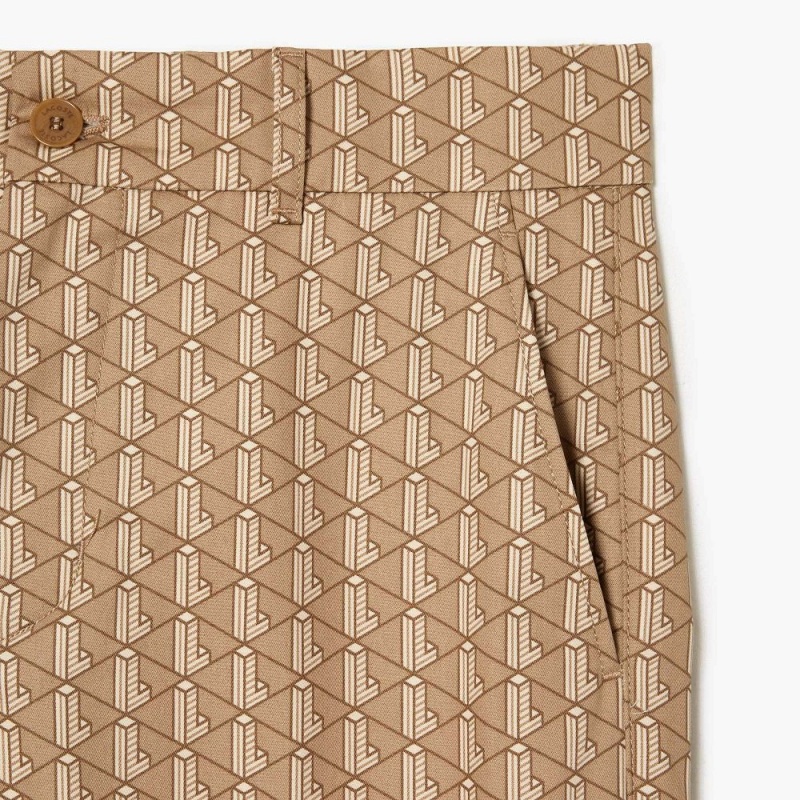 Men's Lacoste Monogram Print Straight Cut Chinos Pants Brown Beige White | ZVM428196