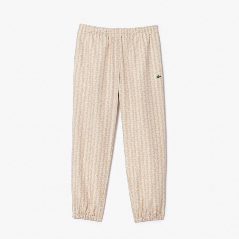 Men's Lacoste Monogram Print Sweatpants Beige White | BLU106749