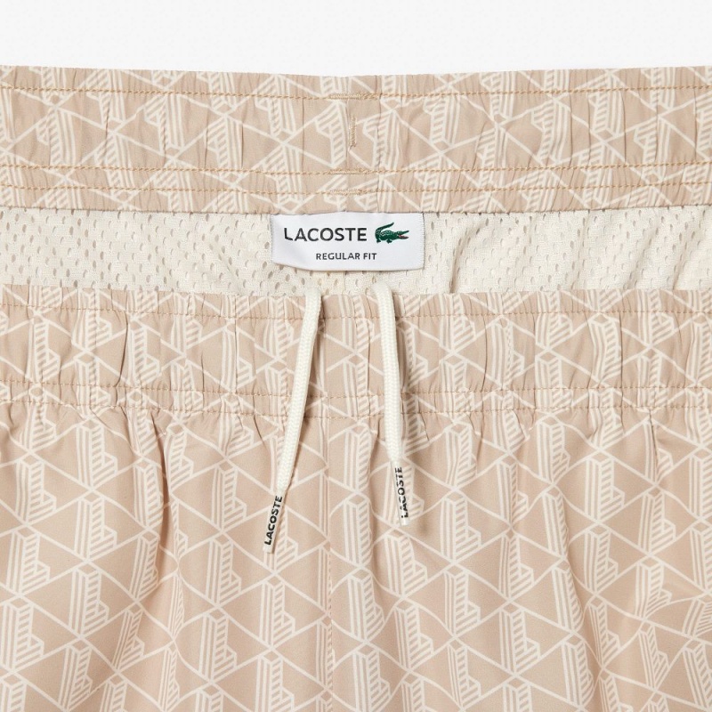 Men's Lacoste Monogram Print Sweatpants Beige White | BLU106749