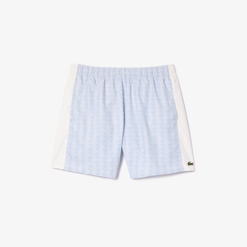 Men's Lacoste Monogram Print Swim Trunks Light Blue White | WAB156428