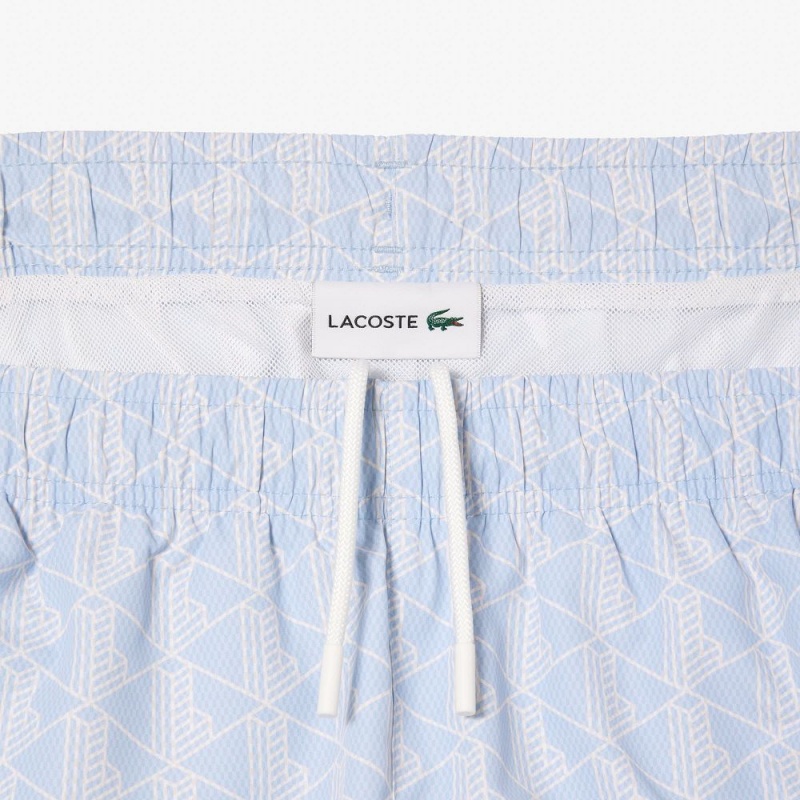 Men's Lacoste Monogram Print Swim Trunks Light Blue White | WAB156428