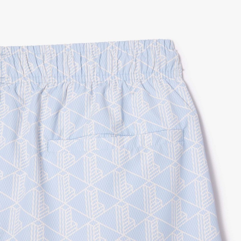 Men's Lacoste Monogram Print Swim Trunks Light Blue White | WAB156428