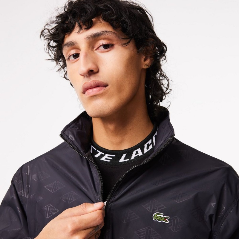 Men's Lacoste Monogram Print Track Jackets Black | BCX241908