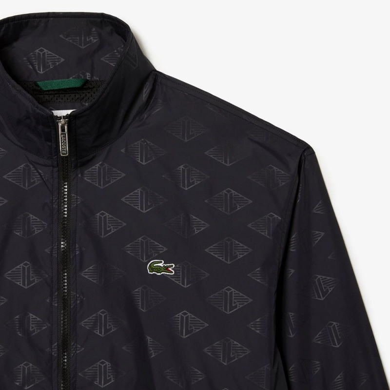 Men's Lacoste Monogram Print Track Jackets Black | BCX241908