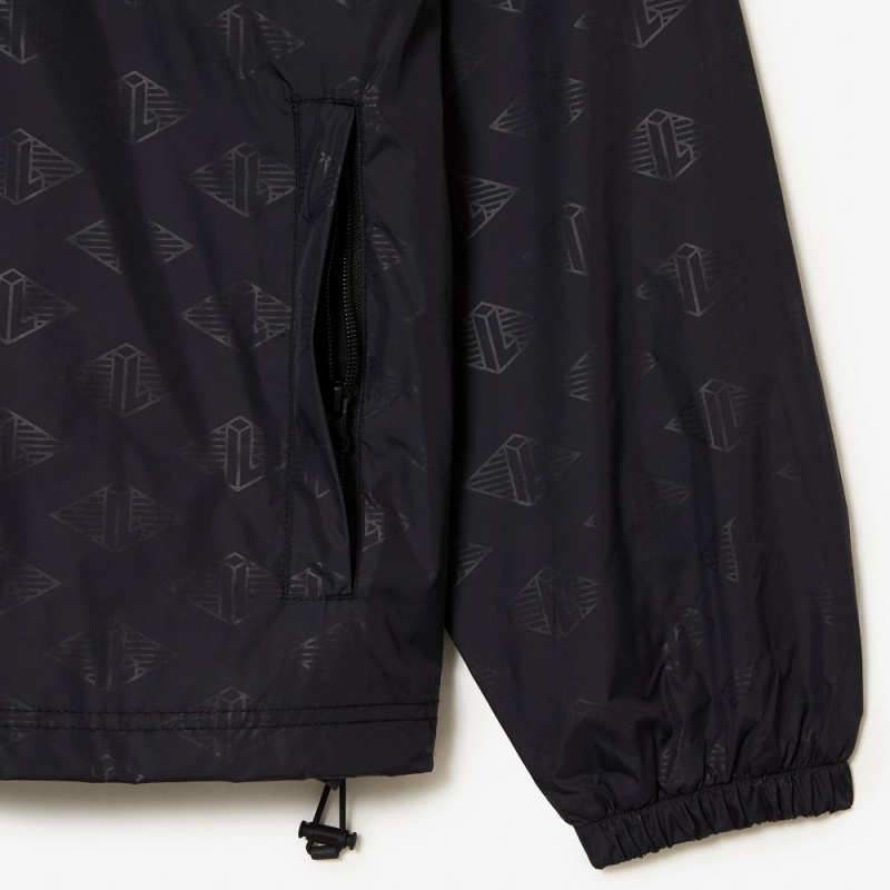 Men's Lacoste Monogram Print Track Jackets Black | BCX241908