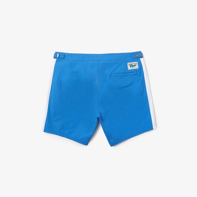 Men's Lacoste New Classic Buttoned Belt Light Swim Trunks Blue White | VQS397205