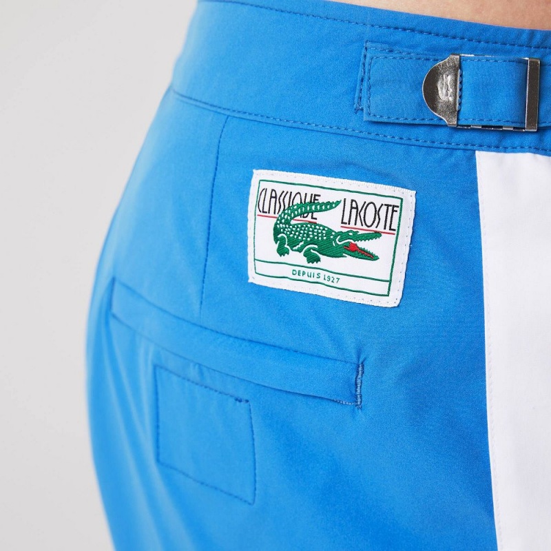 Men's Lacoste New Classic Buttoned Belt Light Swim Trunks Blue White | VQS397205