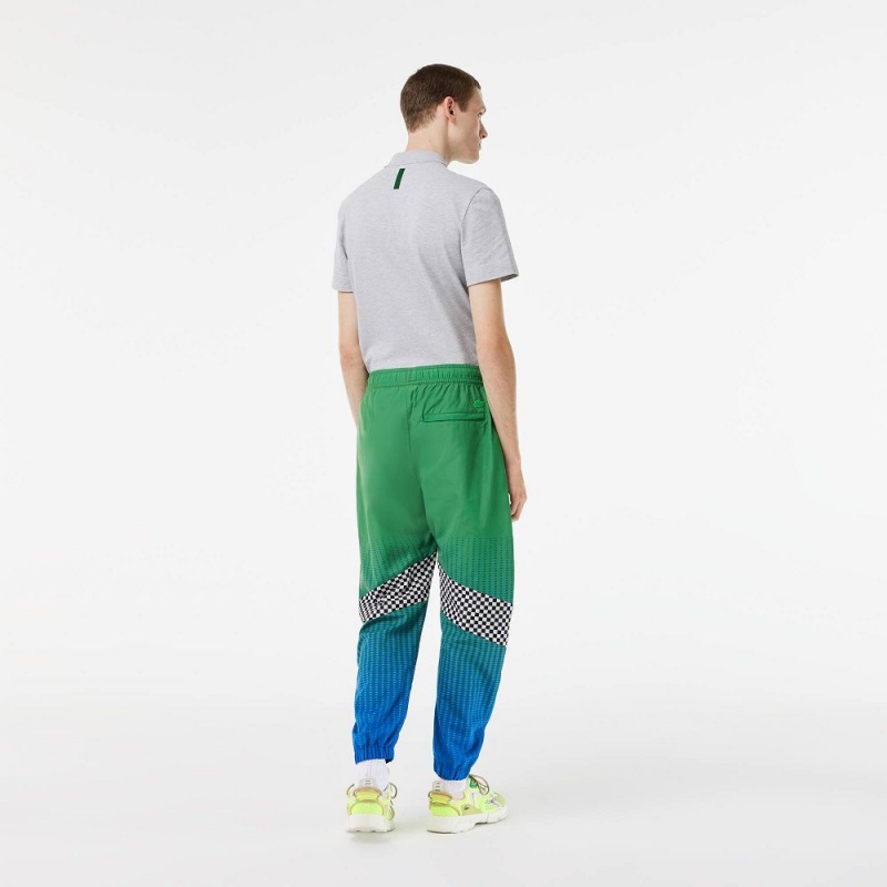 Men's Lacoste Ombré Checkerboard Print Joggers Green Blue | NIM297051