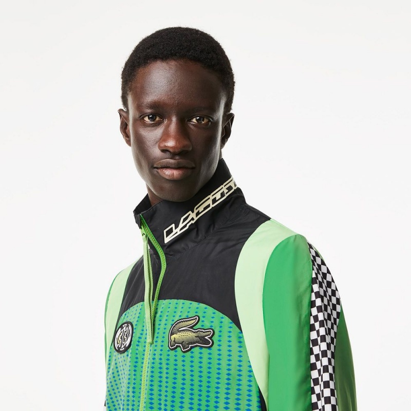 Men's Lacoste Ombré Checkerboard Track Jackets Green Blue | WYF175234