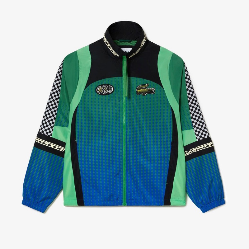 Men's Lacoste Ombré Checkerboard Track Jackets Green Blue | WYF175234