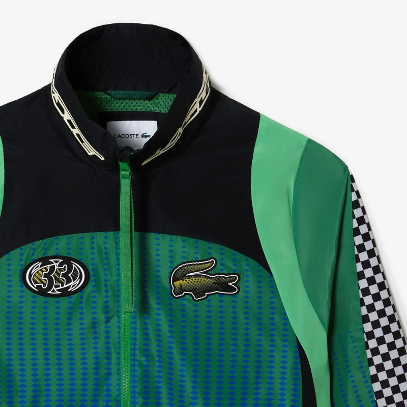 Men's Lacoste Ombré Checkerboard Track Jackets Green Blue | WYF175234