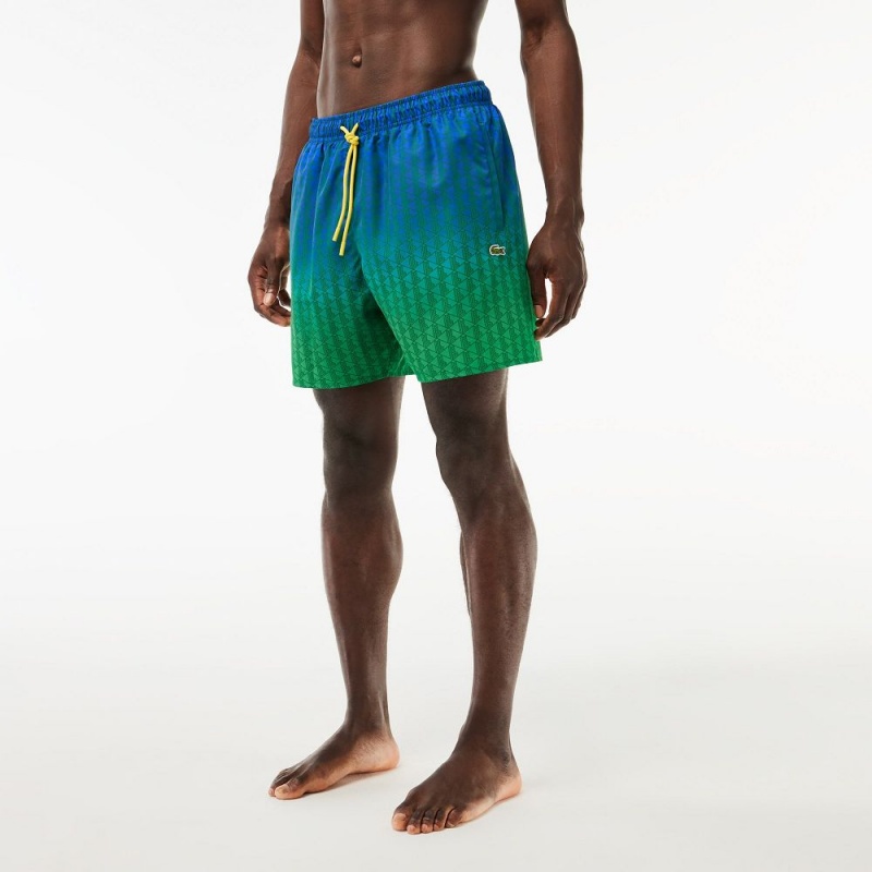 Men's Lacoste Ombré Effect Monogram Swim Trunks Blue Green | CPJ821940