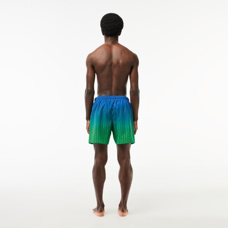 Men's Lacoste Ombré Effect Monogram Swim Trunks Blue Green | CPJ821940