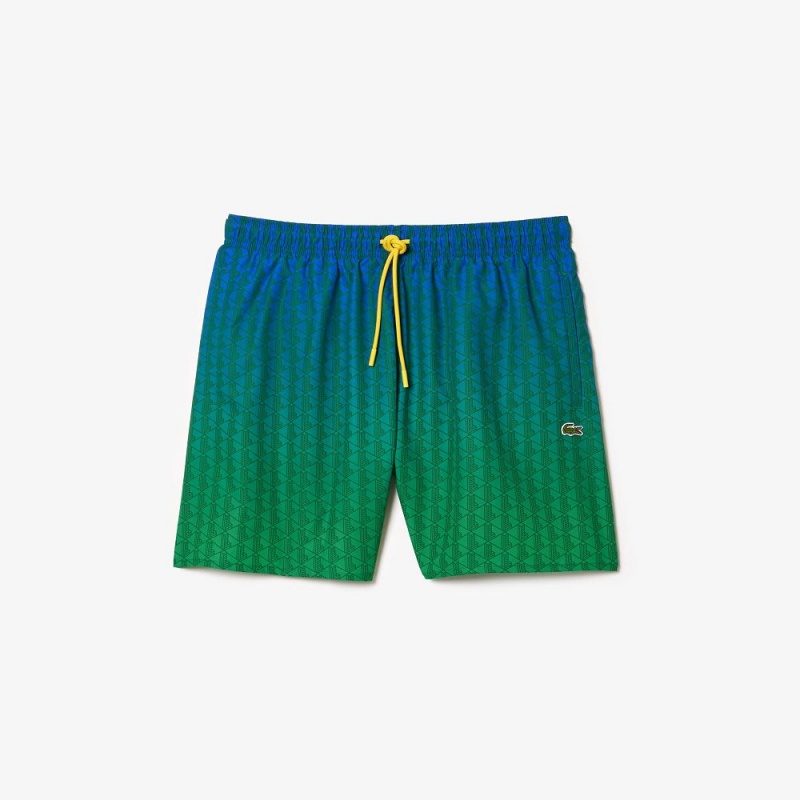 Men's Lacoste Ombré Effect Monogram Swim Trunks Blue Green | CPJ821940