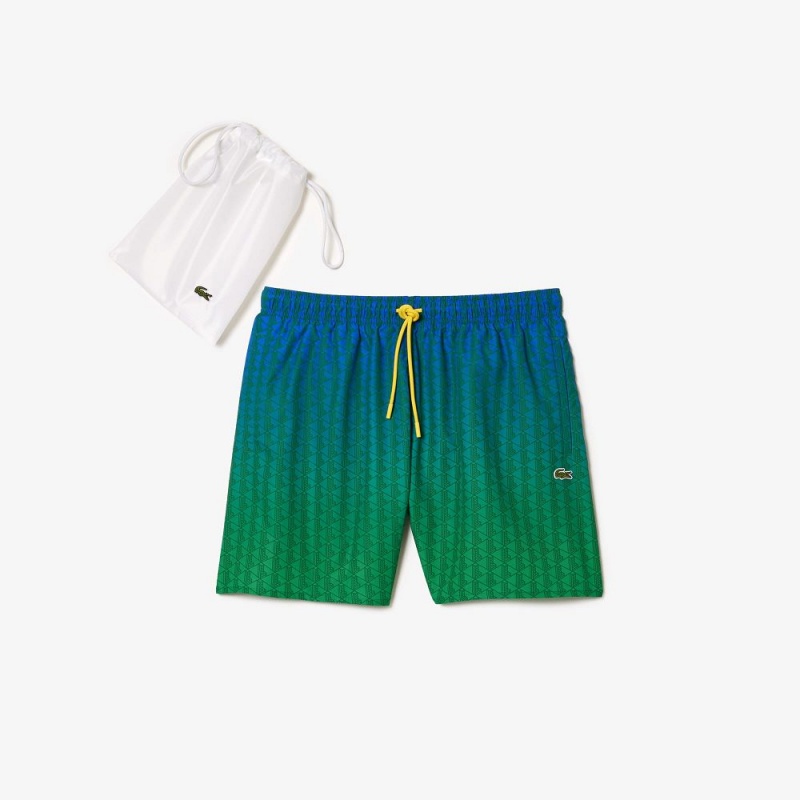 Men's Lacoste Ombré Effect Monogram Swim Trunks Blue Green | CPJ821940