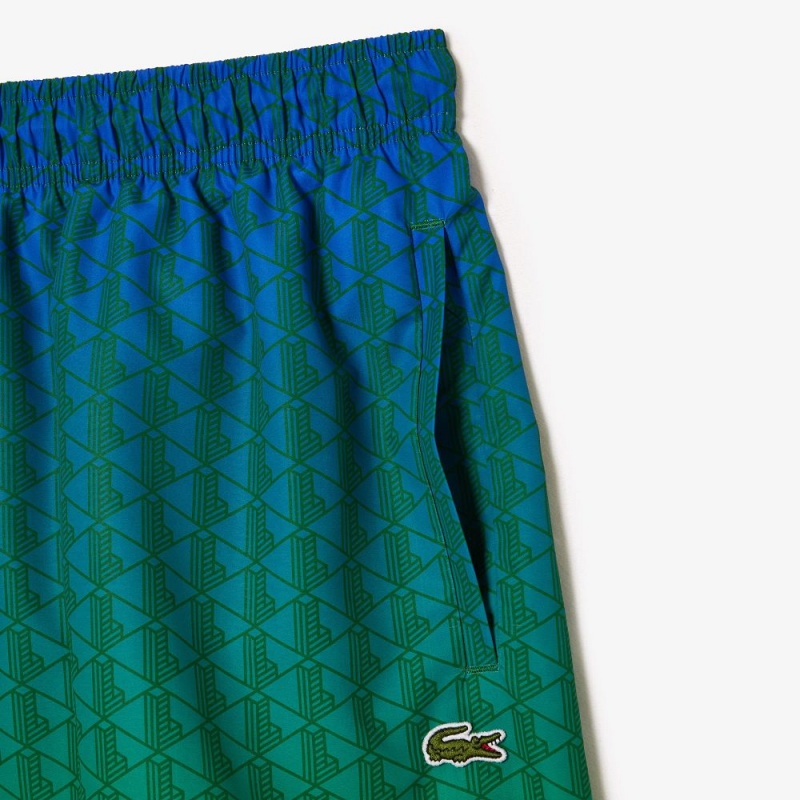 Men's Lacoste Ombré Effect Monogram Swim Trunks Blue Green | CPJ821940