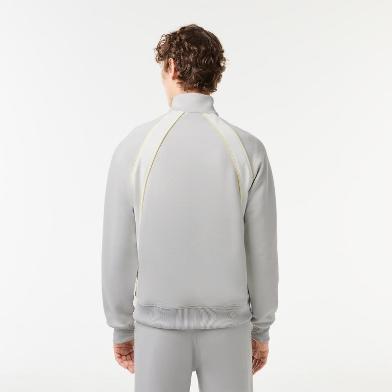 Men's Lacoste Organic Cotton Colorblock Zip-Up Sweatshirt Light Grey White Yellow | AUE021846