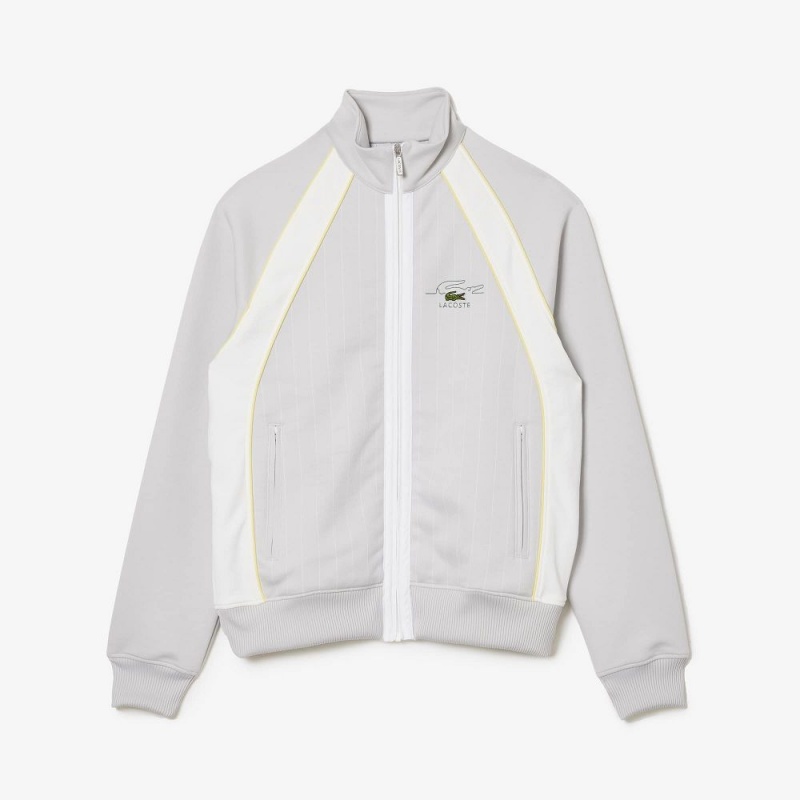 Men's Lacoste Organic Cotton Colorblock Zip-Up Sweatshirt Light Grey White Yellow | AUE021846