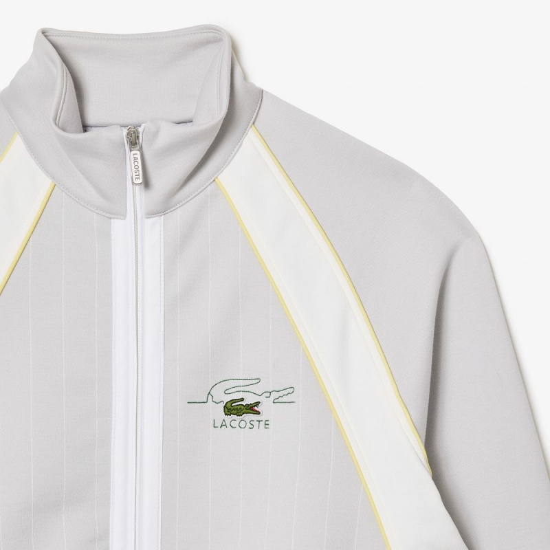 Men's Lacoste Organic Cotton Colorblock Zip-Up Sweatshirt Light Grey White Yellow | AUE021846