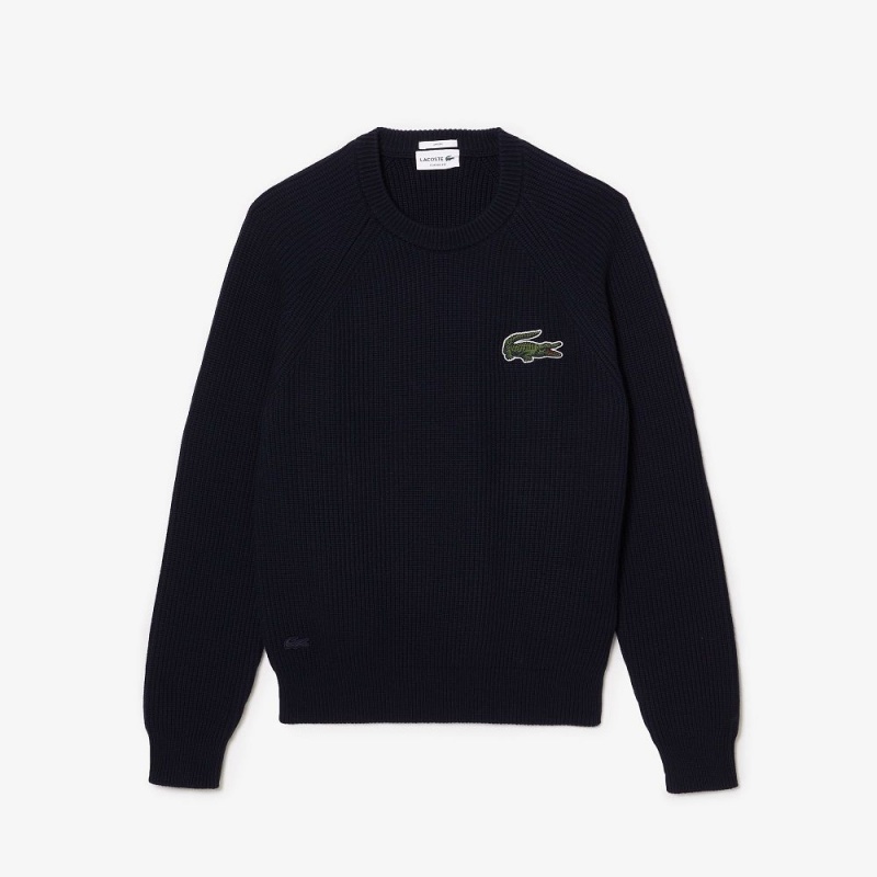 Men's Lacoste Organic Cotton Crew Neck Sweater Navy Blue | ZJT879405