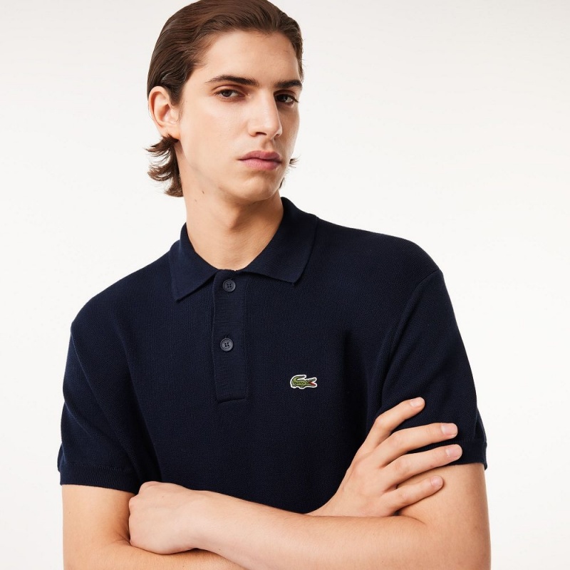 Men's Lacoste Organic Cotton Polo Sweater Navy Blue | RWQ427890