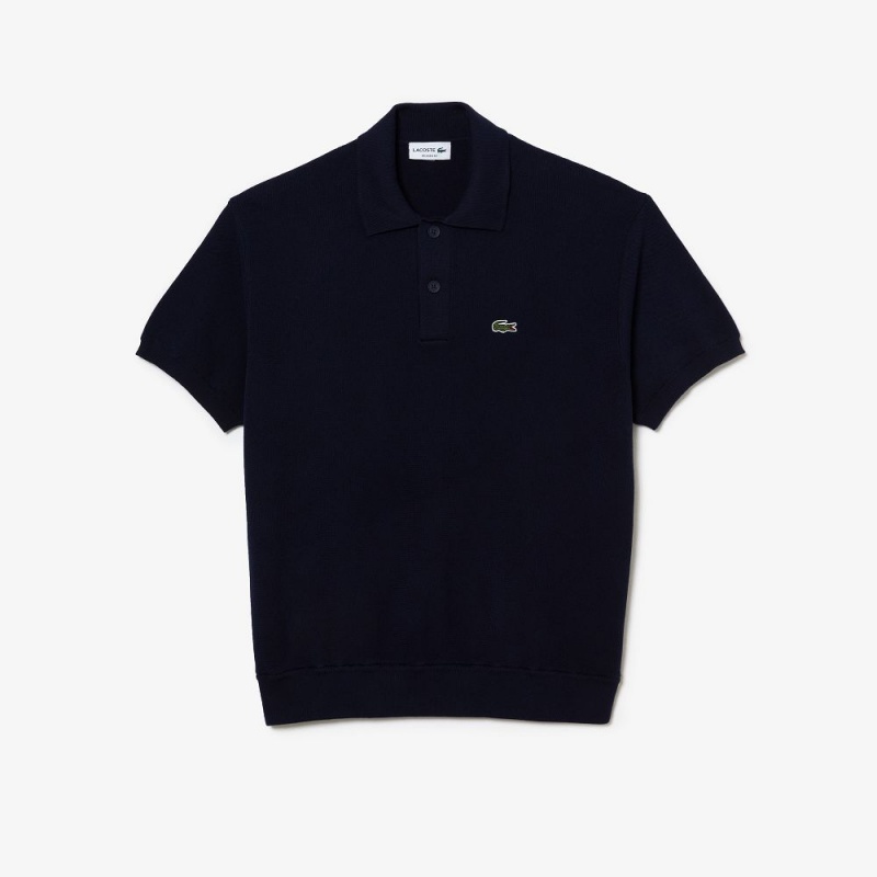 Men's Lacoste Organic Cotton Polo Sweater Navy Blue | RWQ427890