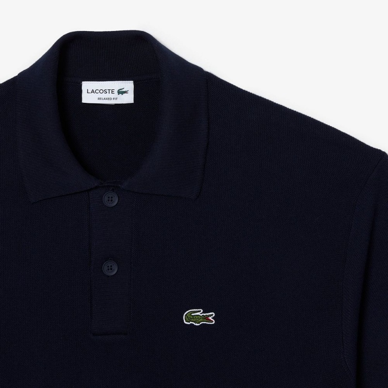 Men's Lacoste Organic Cotton Polo Sweater Navy Blue | RWQ427890