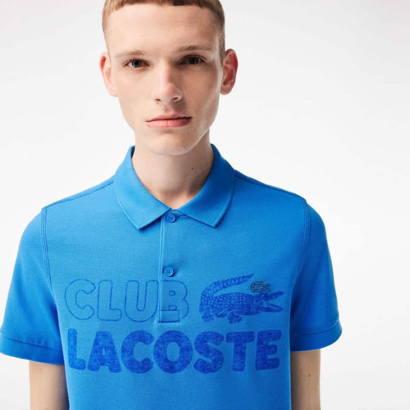 Men's Lacoste Organic Cotton Printed Polo Shirts Ethereal blue | GDH948652