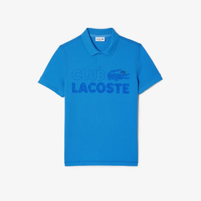 Men's Lacoste Organic Cotton Printed Polo Shirts Ethereal blue | GDH948652