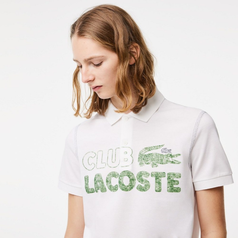 Men's Lacoste Organic Cotton Printed Polo Shirts White | LME310497