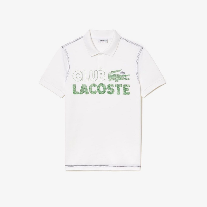 Men's Lacoste Organic Cotton Printed Polo Shirts White | LME310497