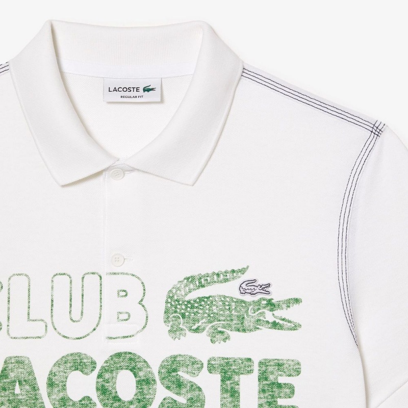 Men's Lacoste Organic Cotton Printed Polo Shirts White | LME310497