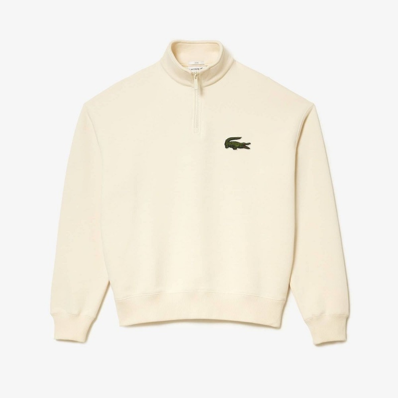 Men's Lacoste Organic Cotton Quarter-Zip Sweatshirt Cream | UTJ475180