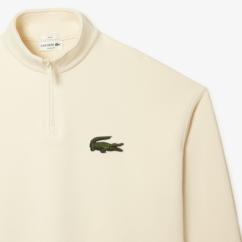 Men's Lacoste Organic Cotton Quarter-Zip Sweatshirt Cream | UTJ475180