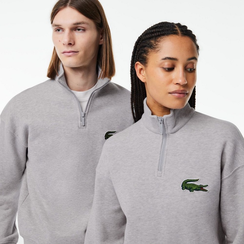 Men's Lacoste Organic Cotton Quarter-Zip Sweatshirt Grey Chine | VUF159826