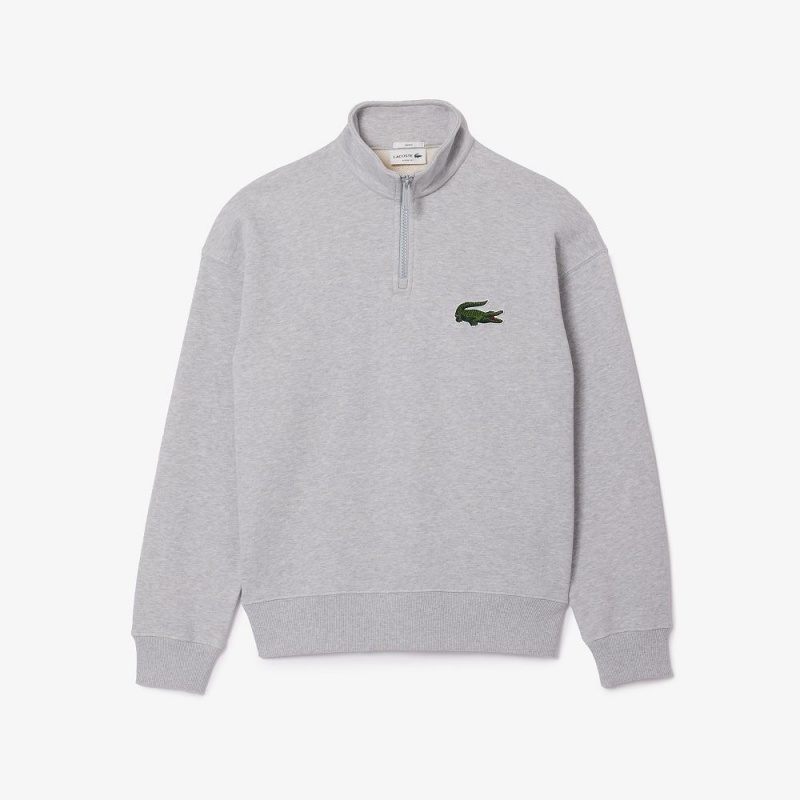 Men's Lacoste Organic Cotton Quarter-Zip Sweatshirt Grey Chine | VUF159826