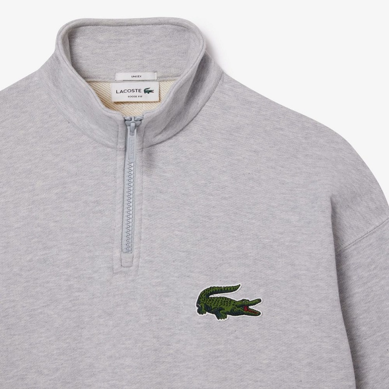 Men's Lacoste Organic Cotton Quarter-Zip Sweatshirt Grey Chine | VUF159826