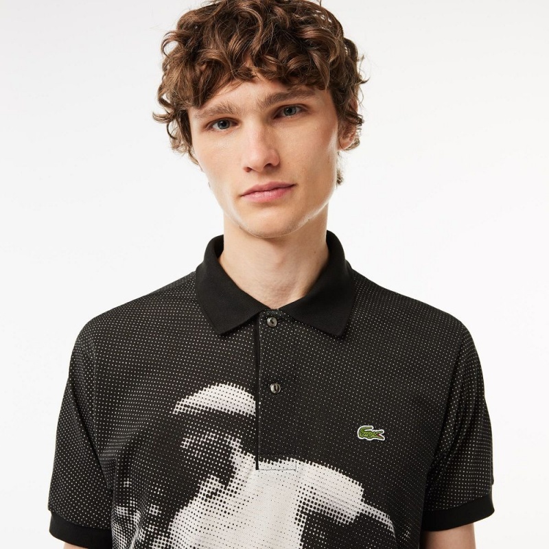 Men's Lacoste Original L.12.12 René Lacoste Print Polo Shirts Black | YML692740