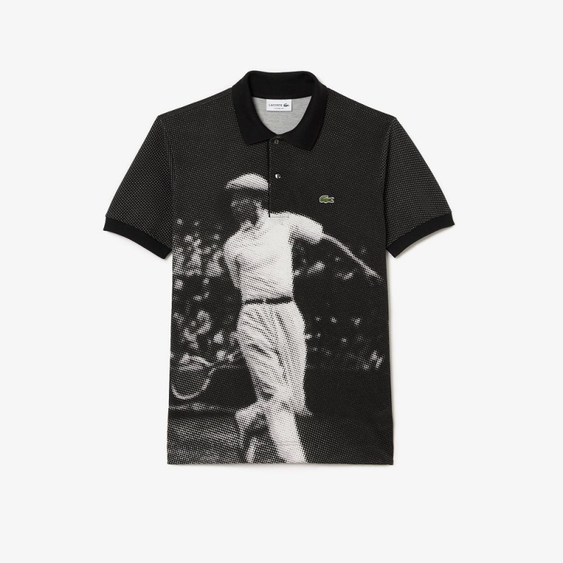 Men's Lacoste Original L.12.12 René Lacoste Print Polo Shirts Black | YML692740